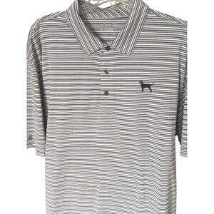 Men's Ahead Performance Men's Large XL Dog Golf Grey White Striped Polo‎ Shirt